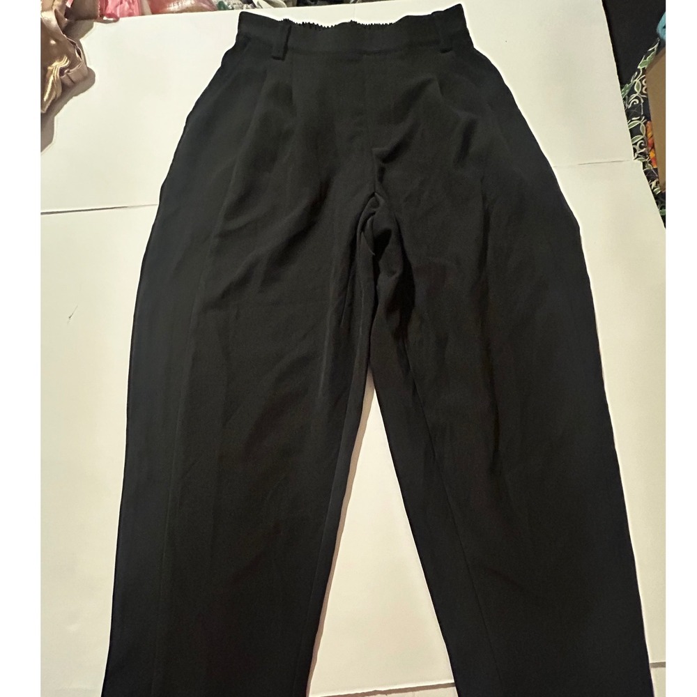 Halara Womens Petite Small Black Pleated Tapered High Rise Elastic Waist Pants